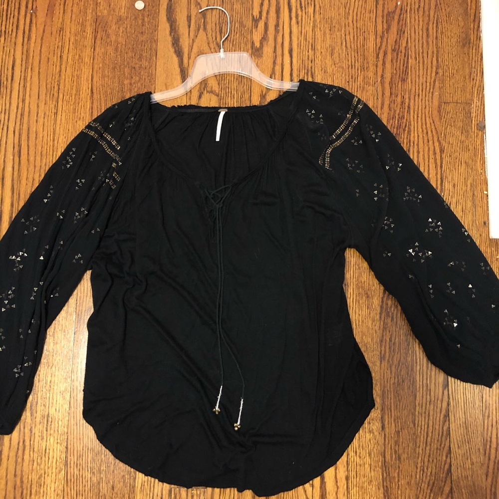 Free People Black Long Bell Sleeve Top